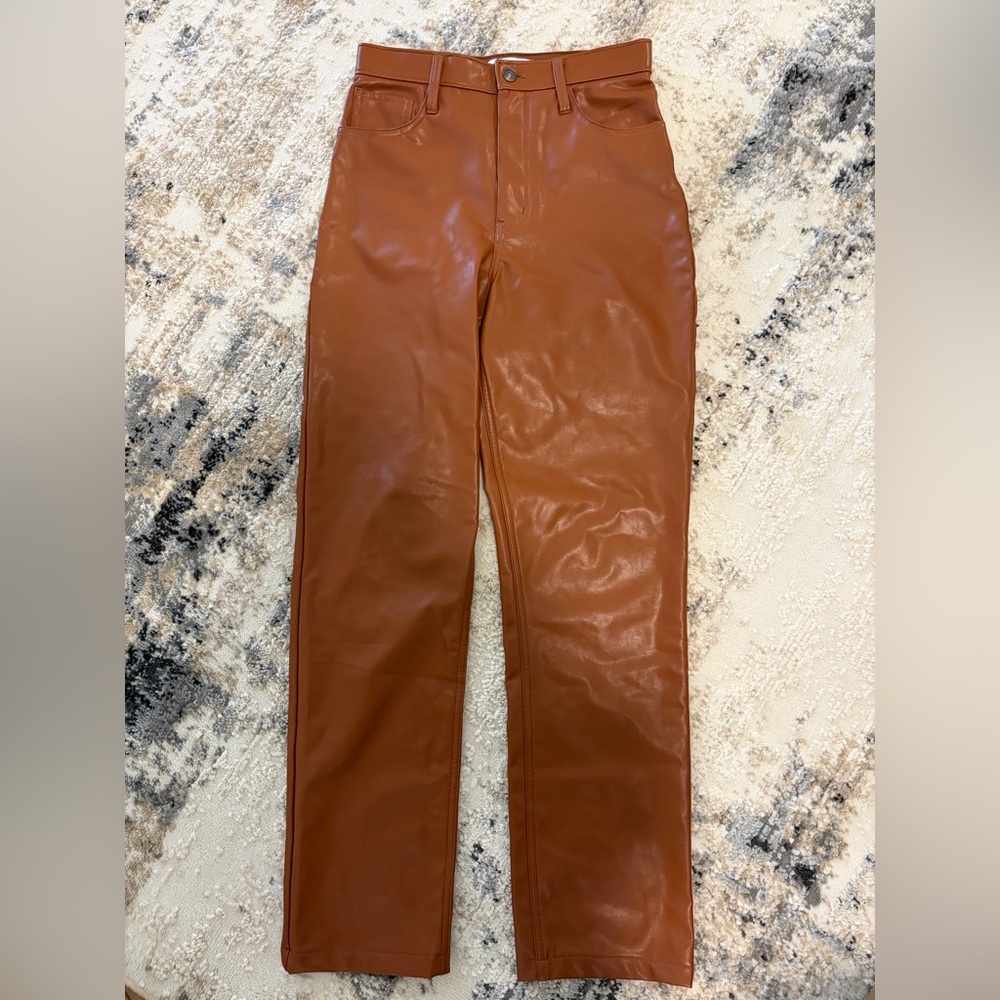Abercrombie & Fitch Faux Leather High-Rise Pants - Cognac Brown